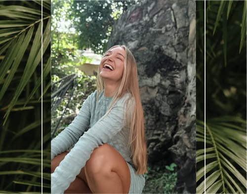 A portrait of Evelyn Behn-Eschenburg, a smiling fitness and yoga instructor
