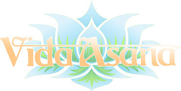The logo for "Vida Asana," featuring a stylized lotus flower design with the name in a light-colored font, representing the retreat center.